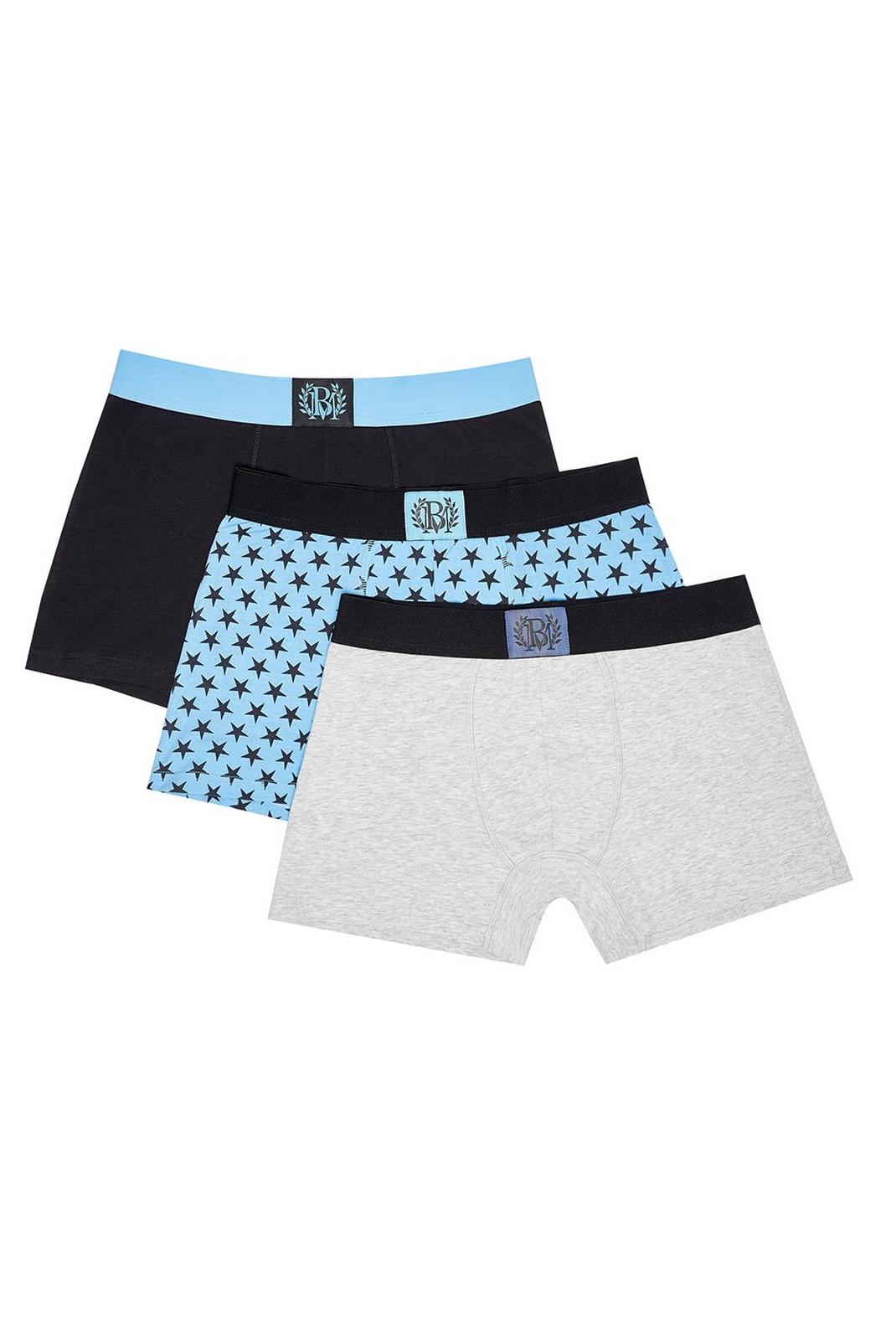 Mid blue 3 Pack Multi Colour Star Themed Trunks image number 1