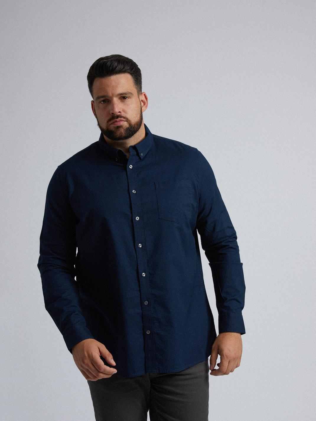 148 Plus and Tall Navy Long Sleeve Oxford Shirt image number 1