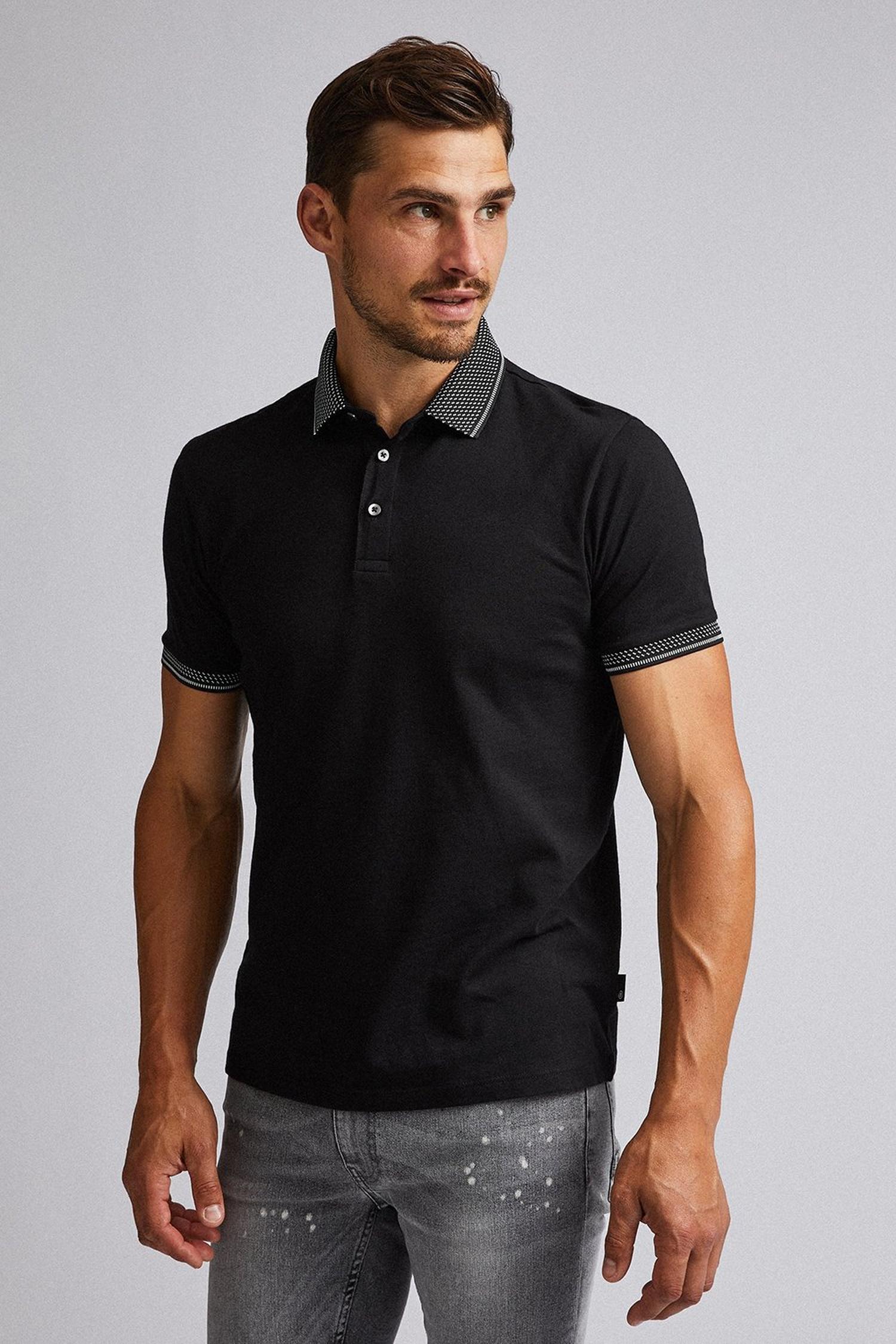 Black Jacquard Collar Polo Shirt | Burton UK