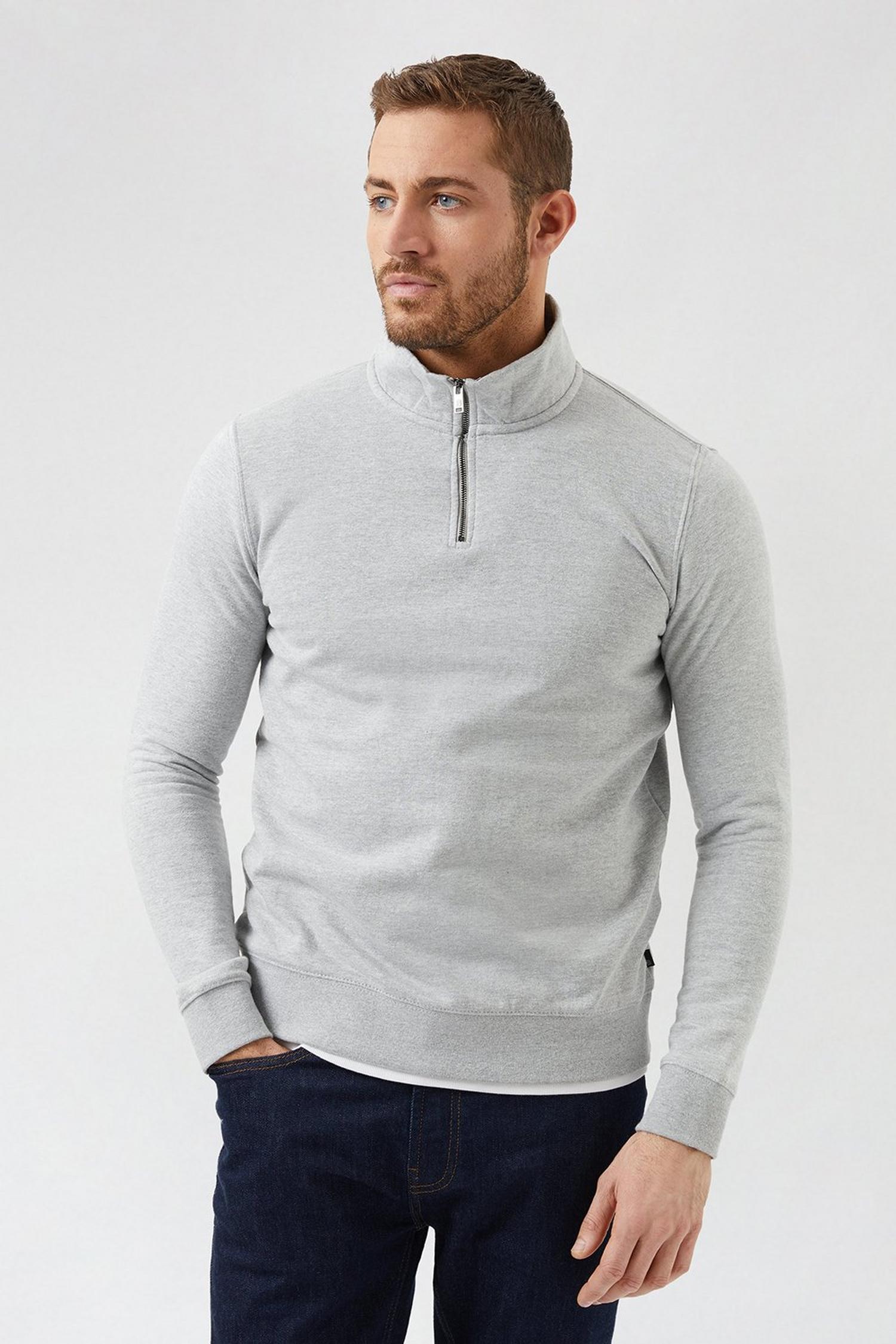 Grey Quarter Zip Funnel Neck Sweatshirt | Burton UK