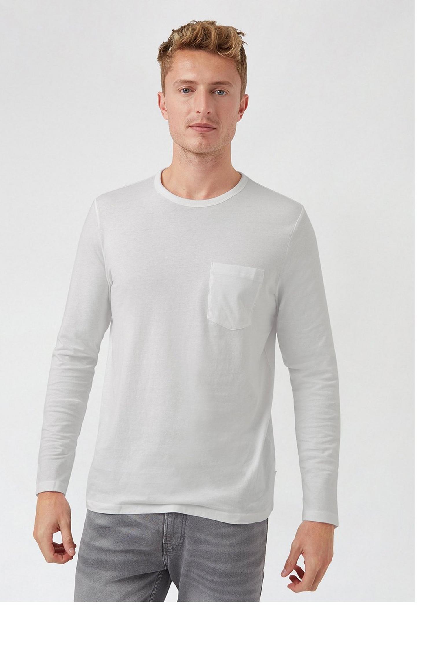 White Long Sleeved Organic Pocket TShirt | Burton UK