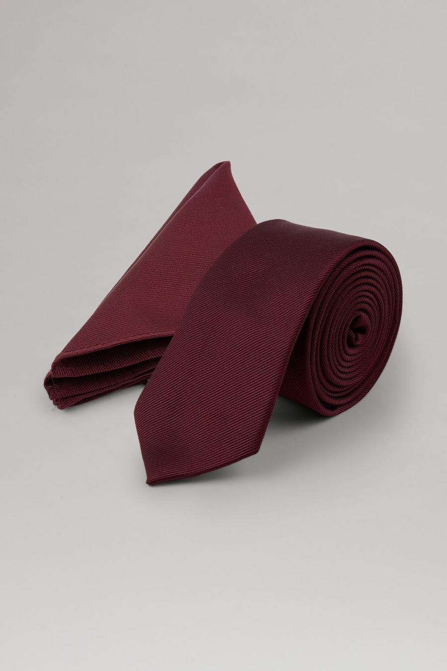 Dark Burgundy Tie, Pocket Square Set