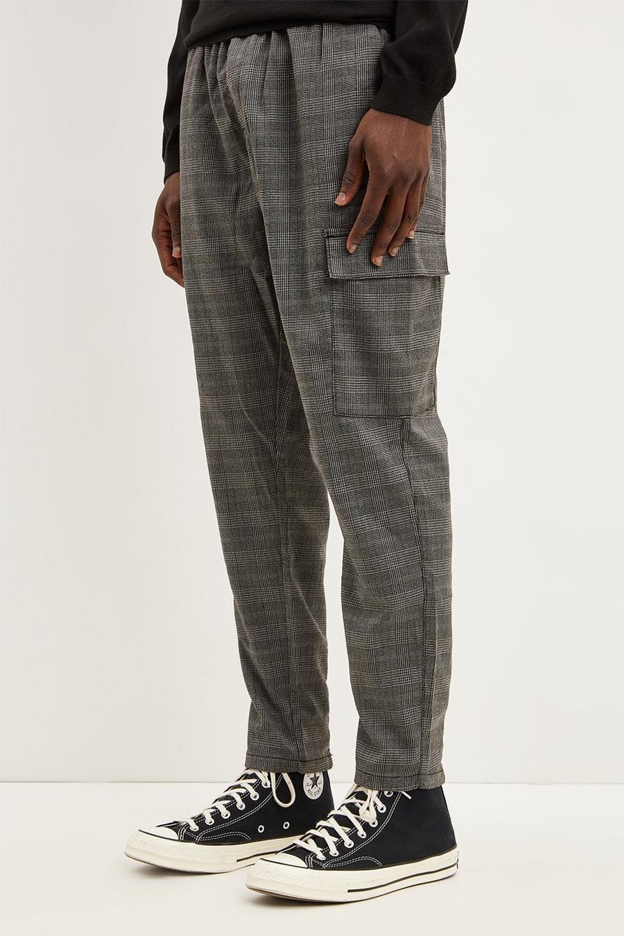 Slim Grey Check Elasticated Waist Trousers