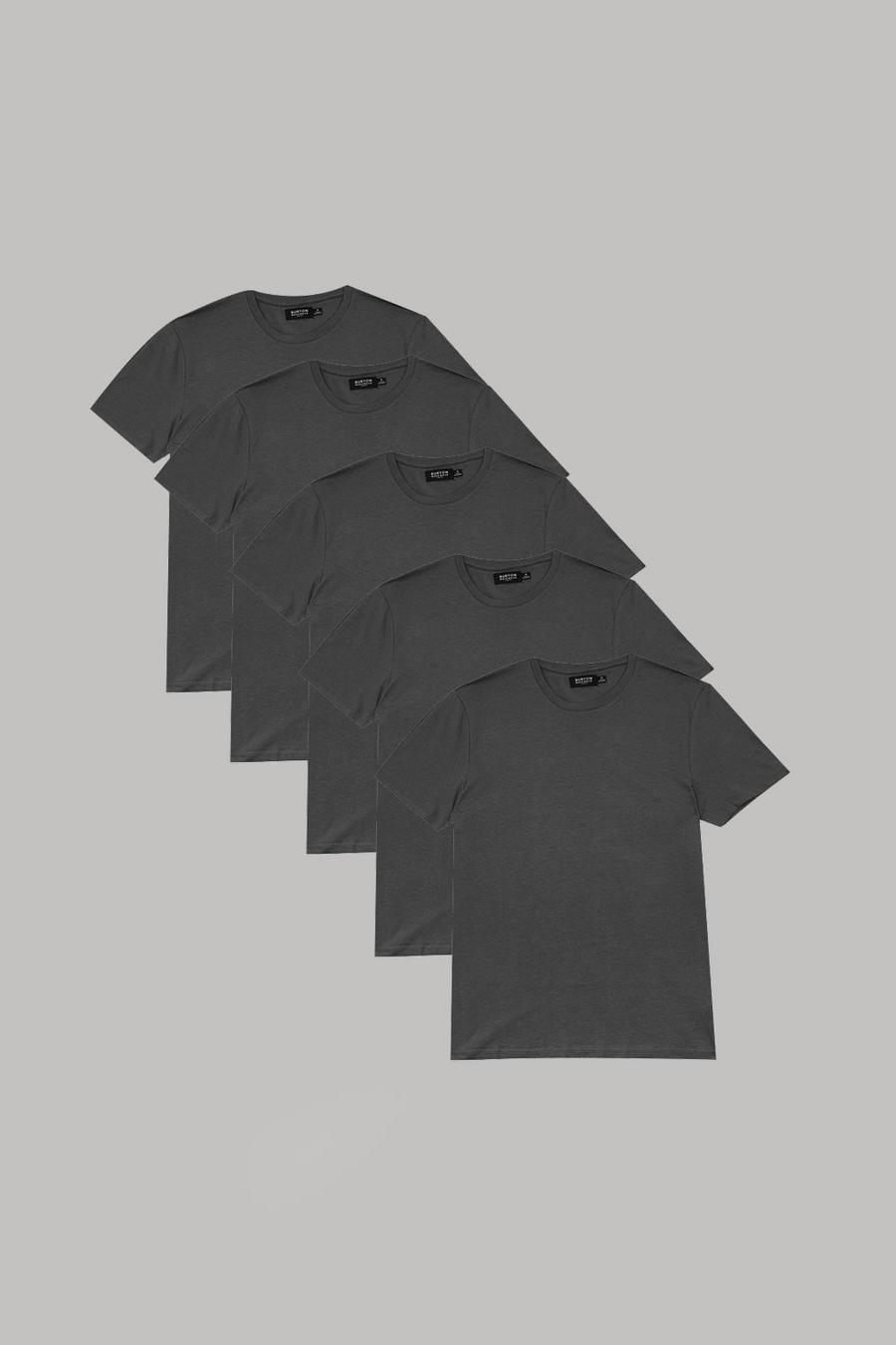 5 Pack Slim Fit Charcoal T-Shirt