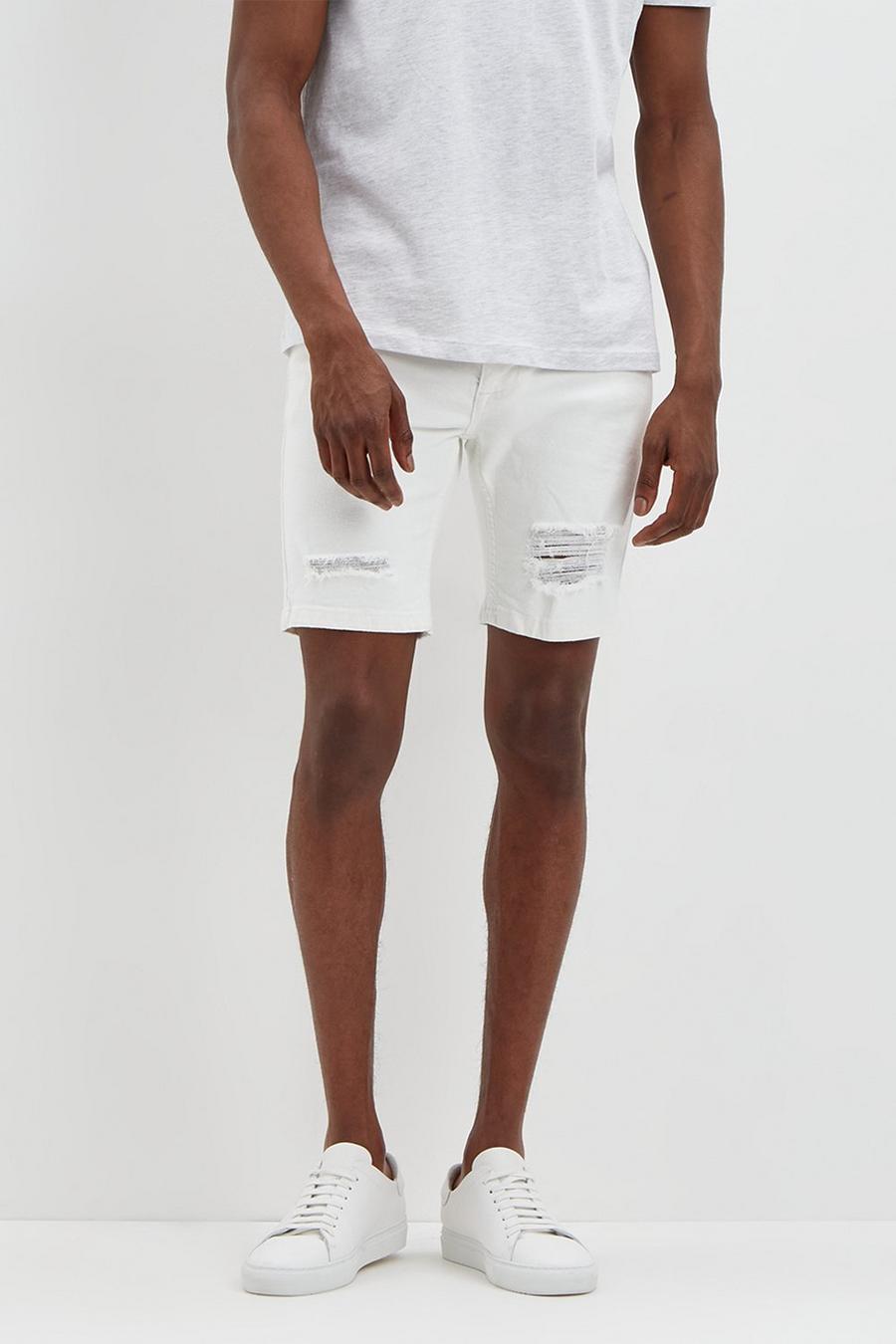 Skinny White Rip Denim Shorts