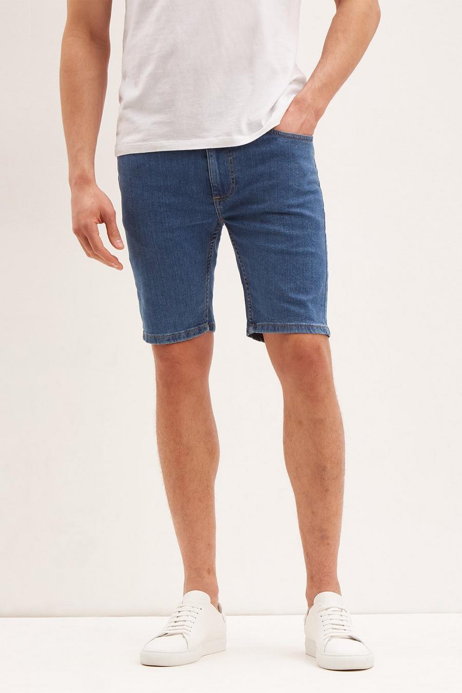 Skinny Mid Blue Denim Shorts