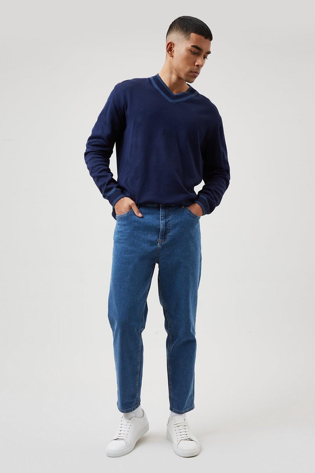 Mid blue Loose Crop Flat Blue Jeans image number 1