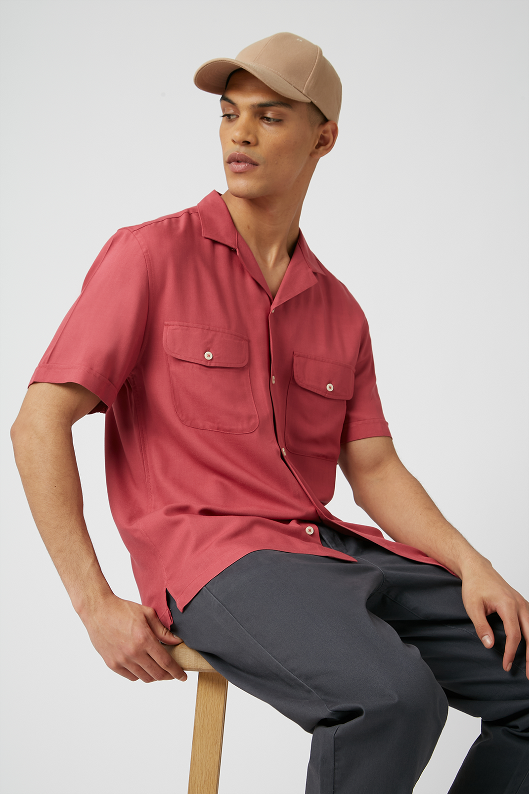 Red Double Pocket Viscose Shirt image number 1
