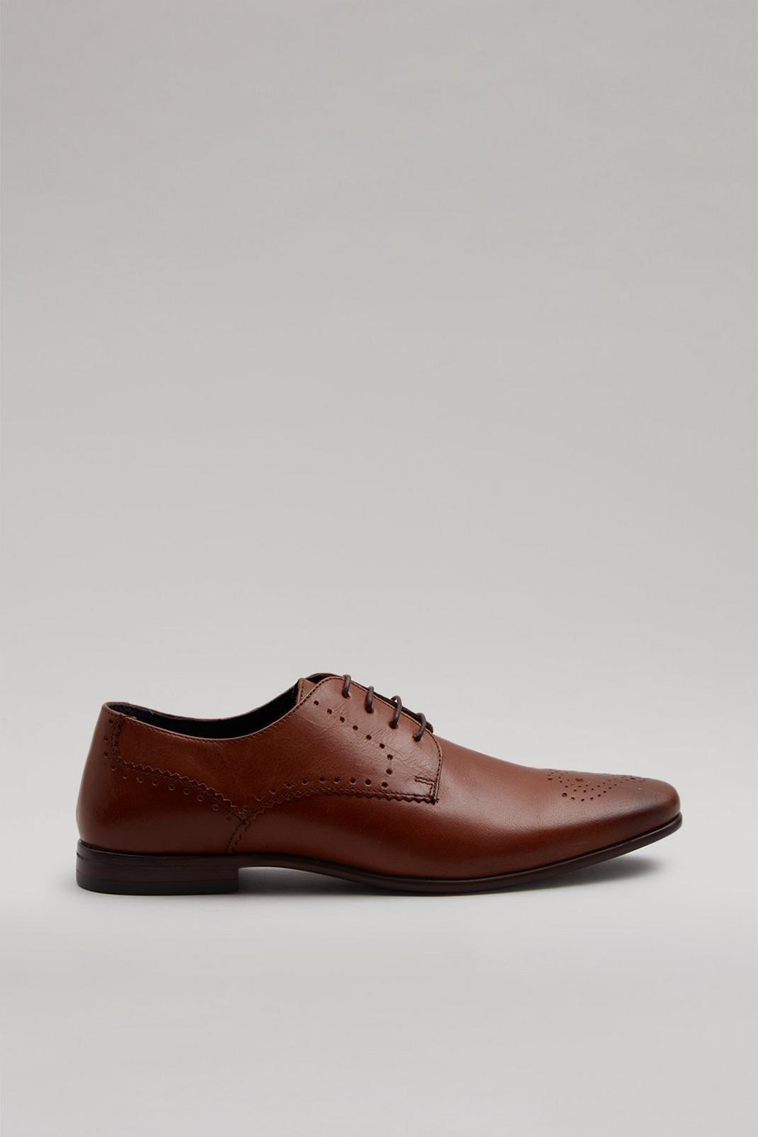 Tan Leather Shoes with Brogue Detail image number 1