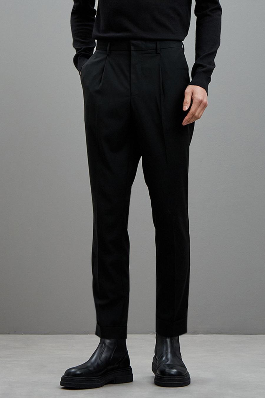Tapered Fit Black Pleat Front Smart Trousers