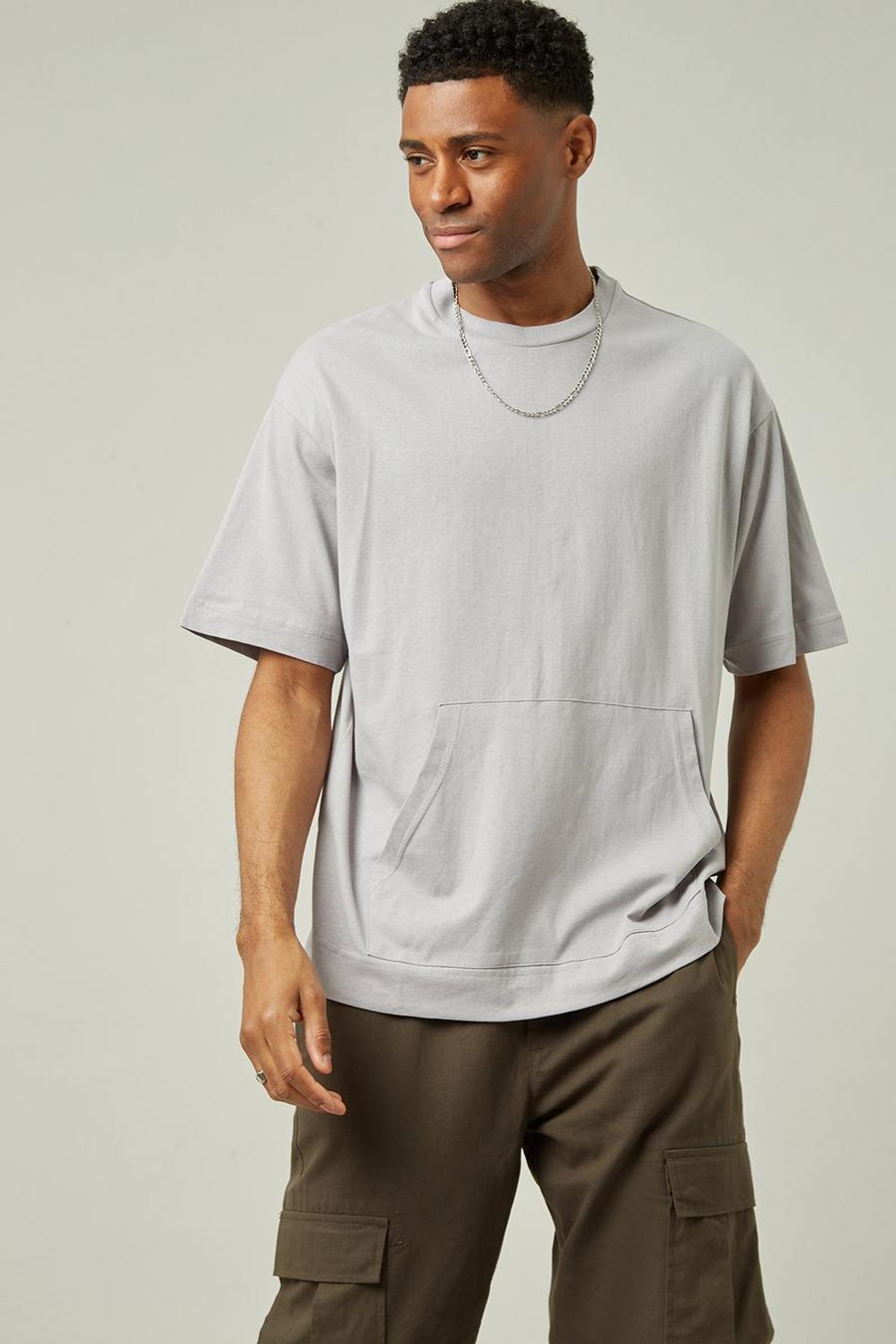 Grey Front Pocket Oversized T-shirt