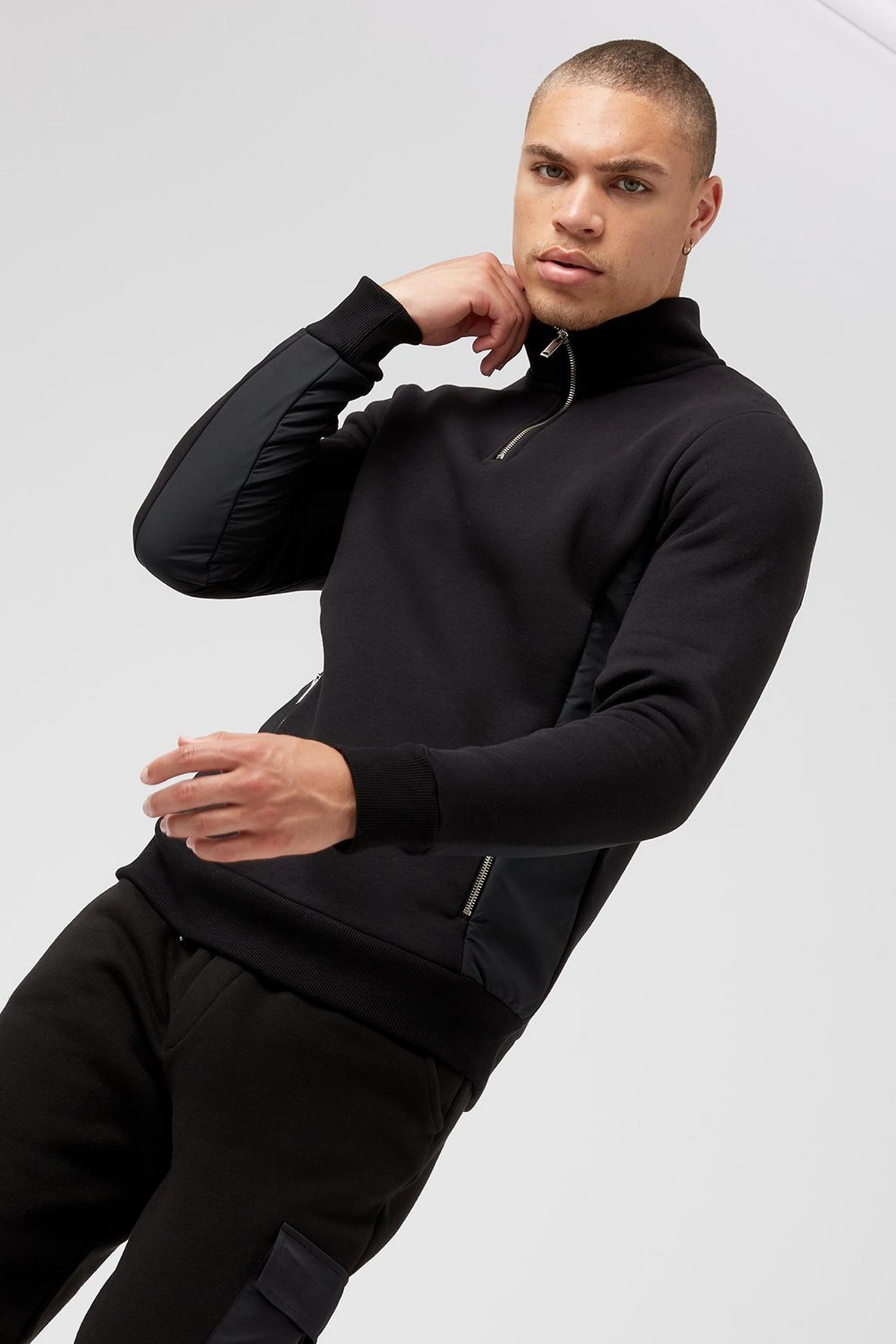 Black Zip Pocket Funnel Neck Sweatshirt | Burton UK