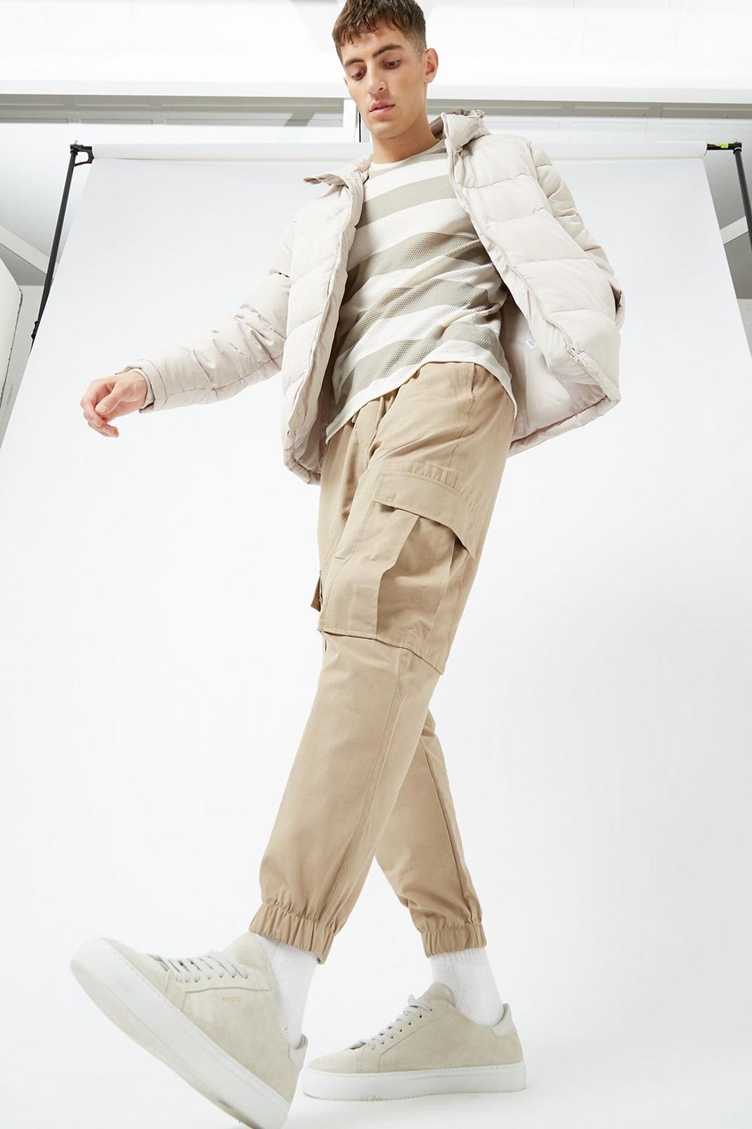 Beige Tapered Fit Drawstring Cargo Trousers image number 1