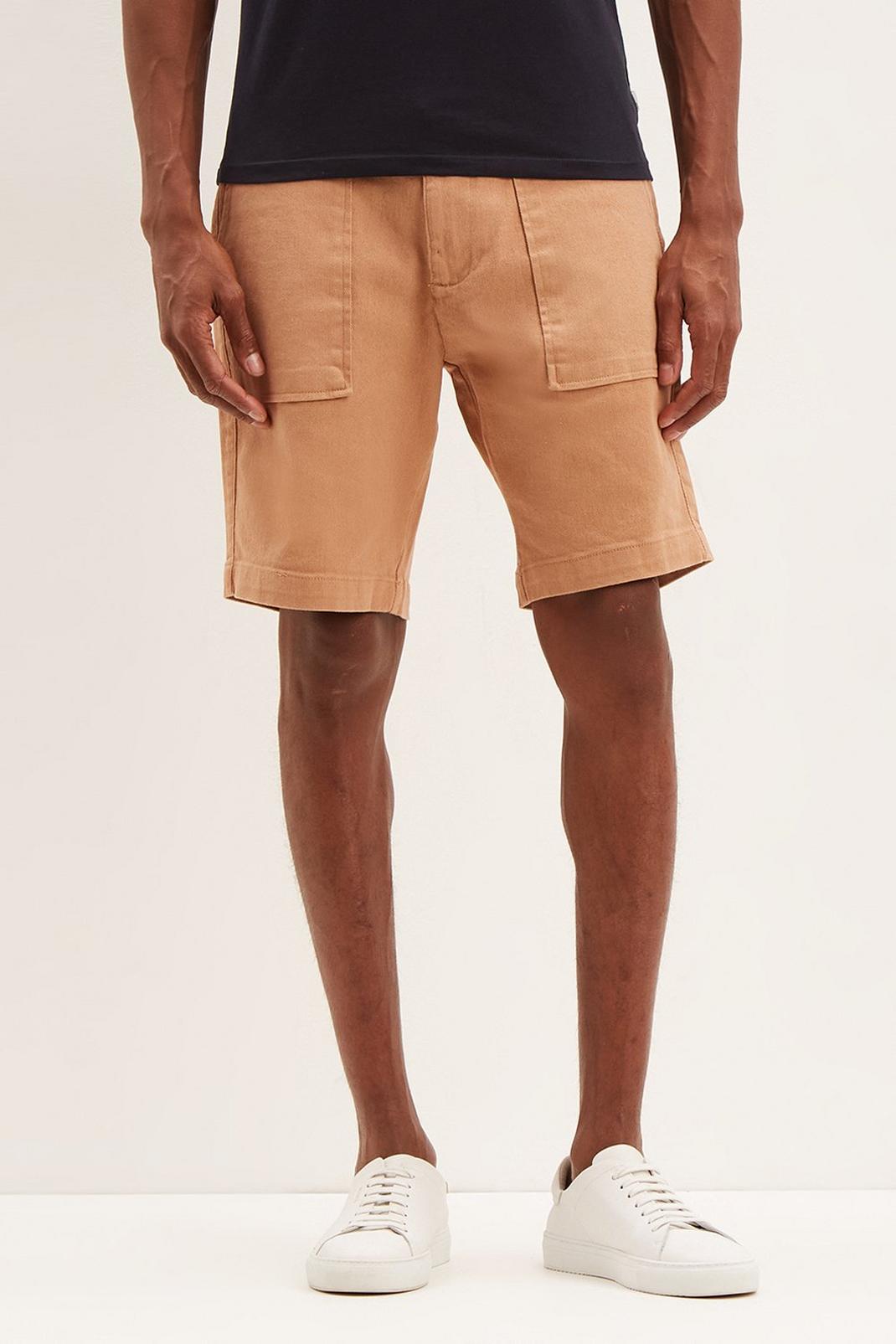 Tan Twill Shorts image number 1