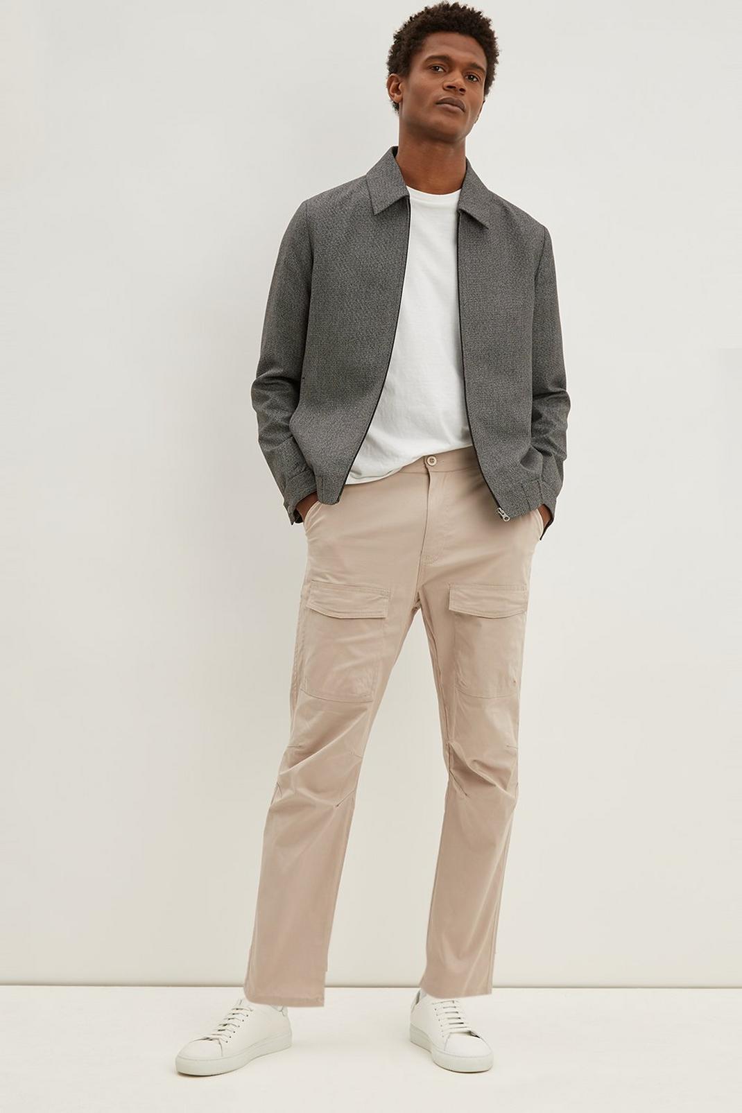 Beige Tapered Cargo Trousers image number 1