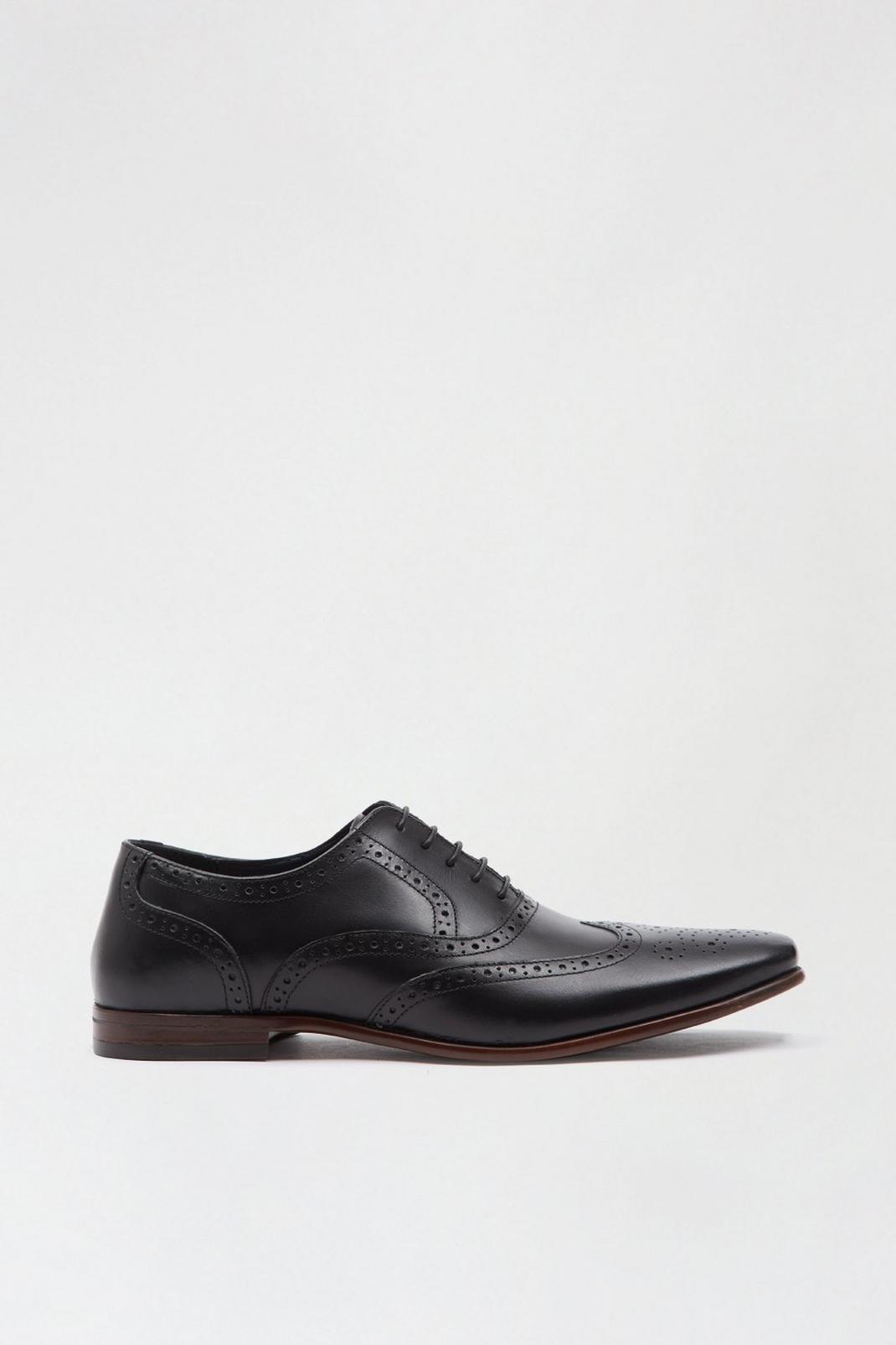 Black Leather Oxford Brogue Shoes image number 1