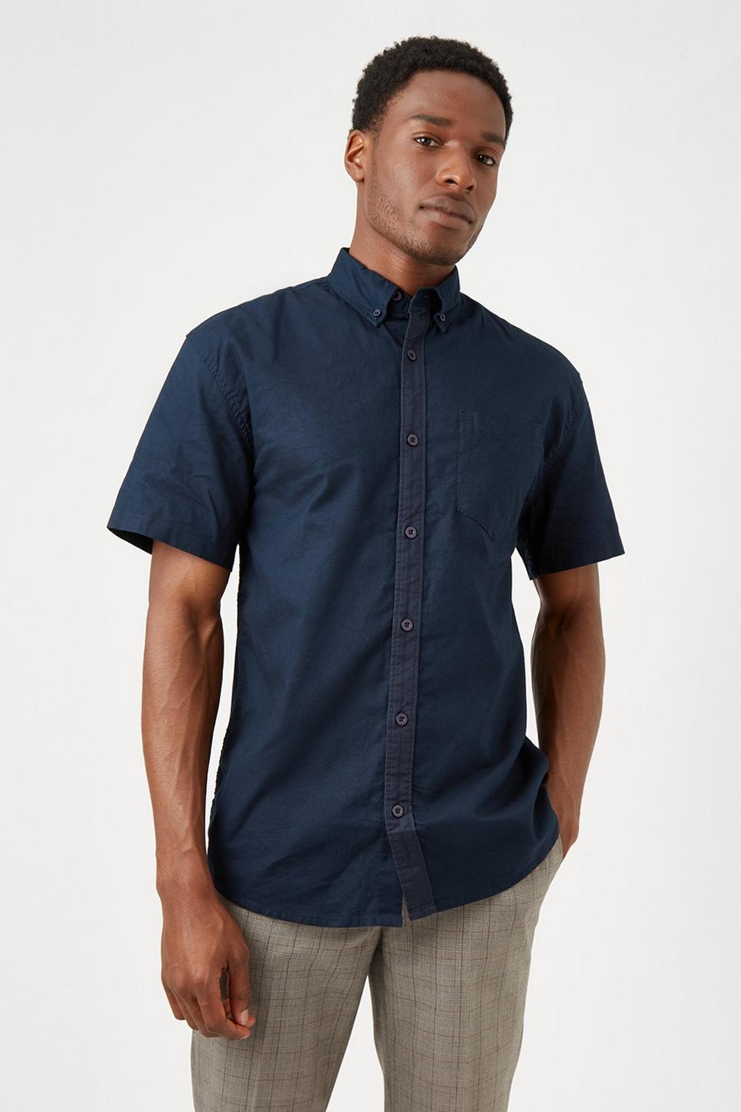 Navy Relaxed Fit Short Sleeve Oxford Shirt image number 1