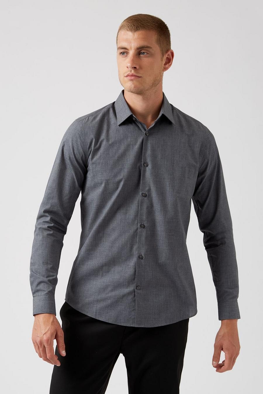 Grey Slim Fit Long Sleeve Shirt