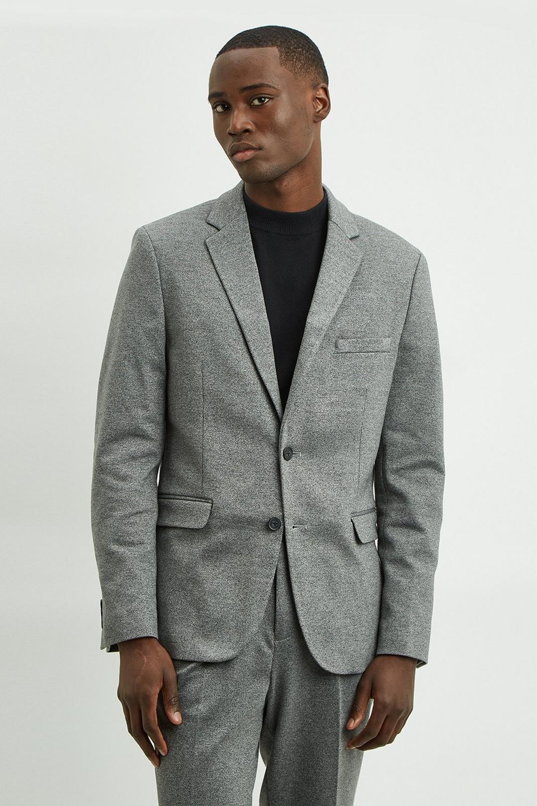 Grey Jersey Single Breasted Two Button Blazer image number 1