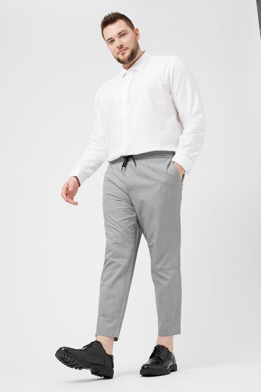 Plus Tapered Fit Grey Jogger Check Trousers