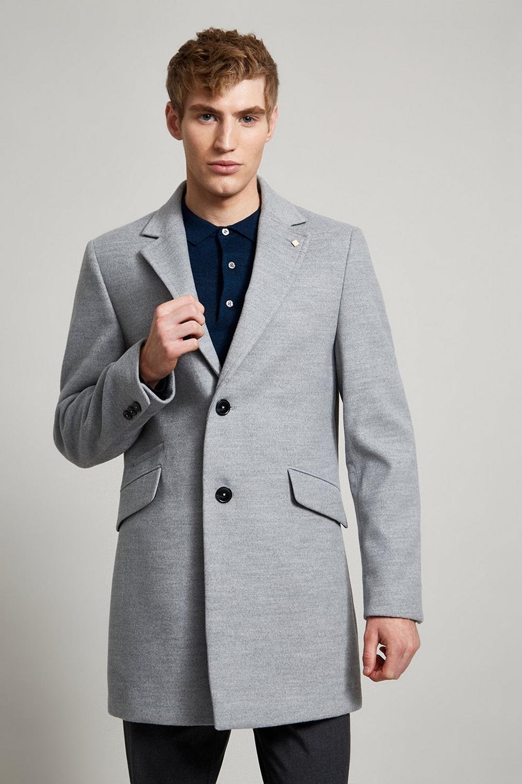 508 Light Grey Faux Wool Overcoat image number 1