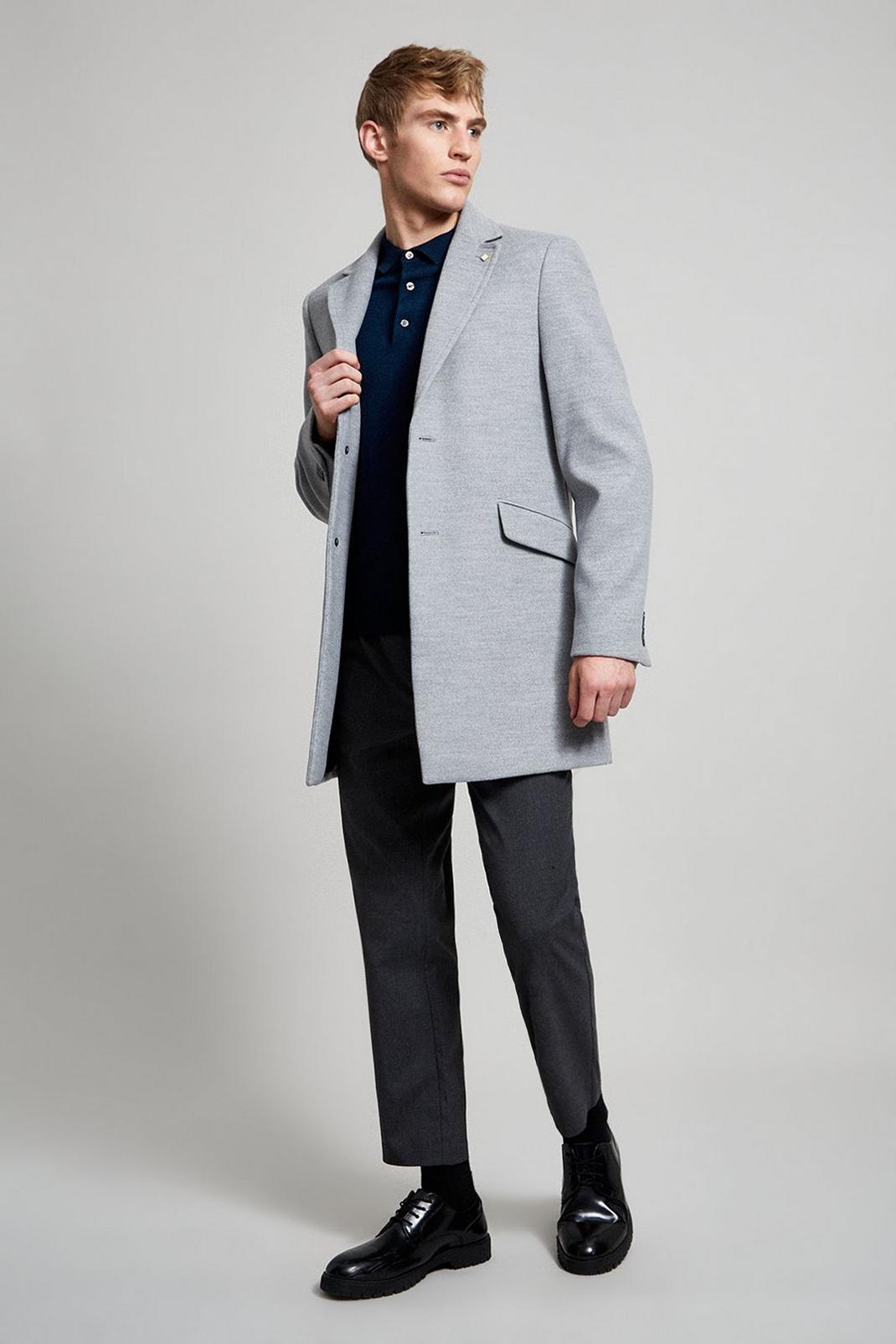 508 Light Grey Faux Wool Overcoat image number 2