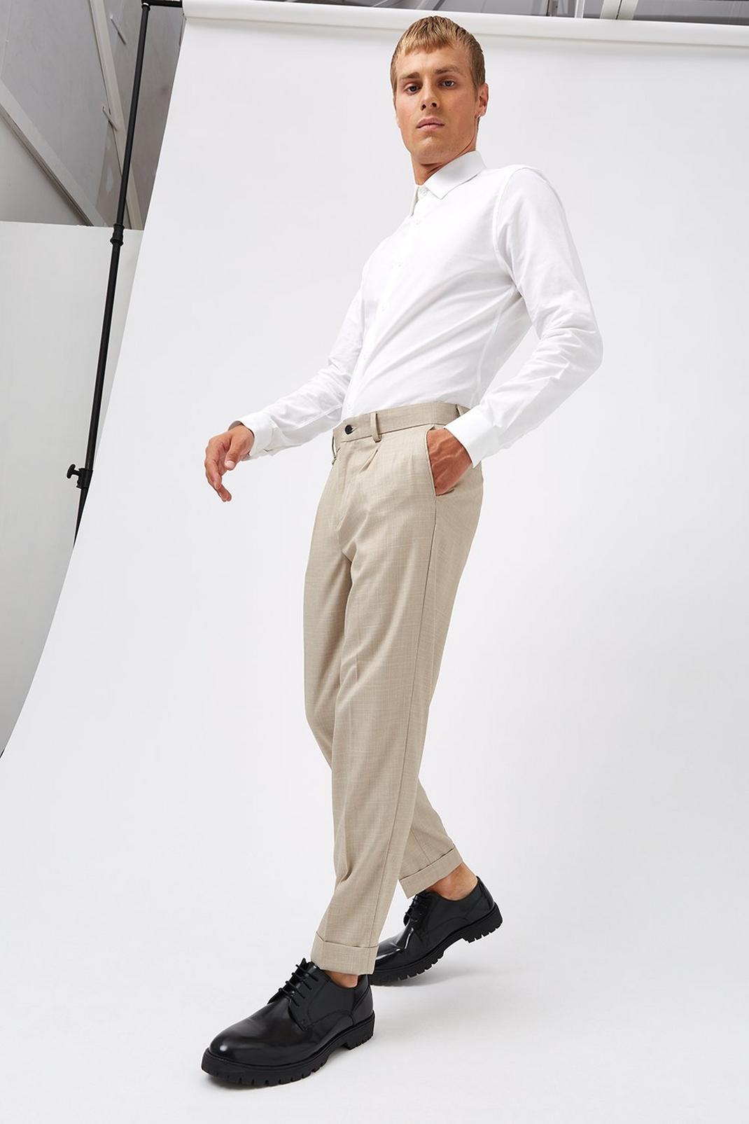 Beige Tapered Ecru Trousers image number 1