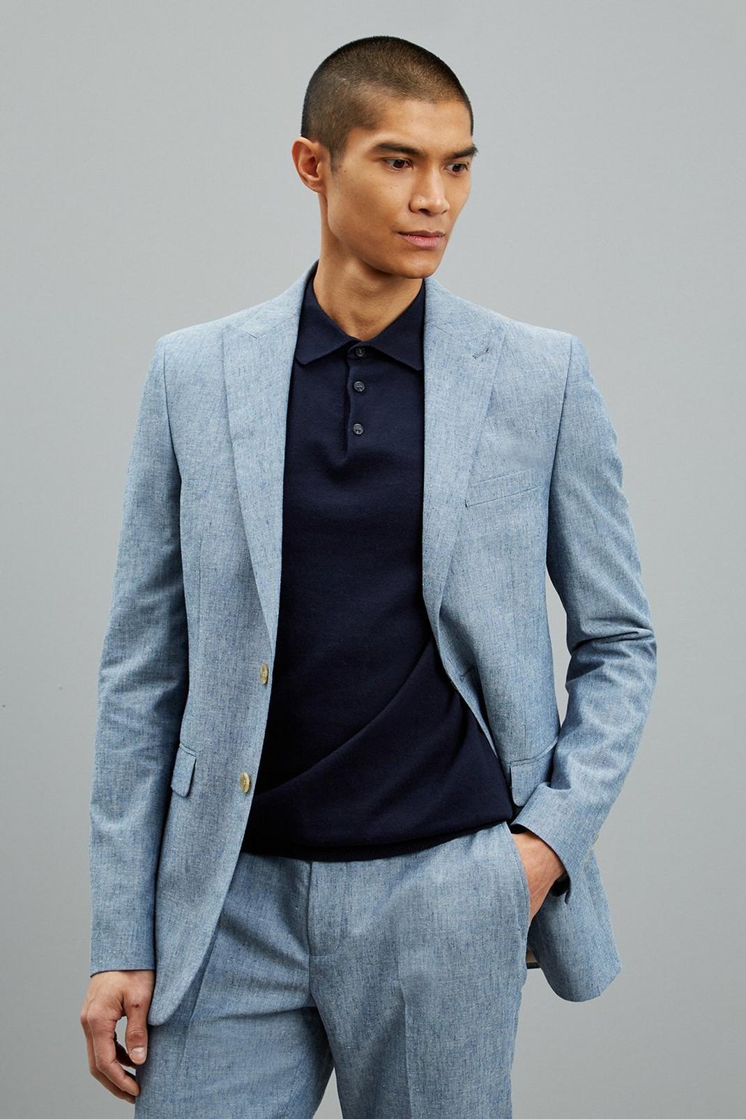 Tailored Fit Blue Chambray Blazer image number 1