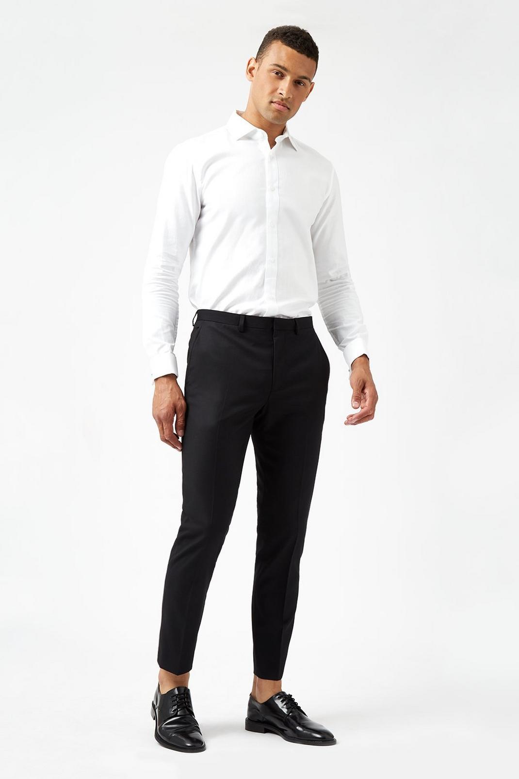 Skinny Fit Black Stretch Tuxedo Trousers image number 1