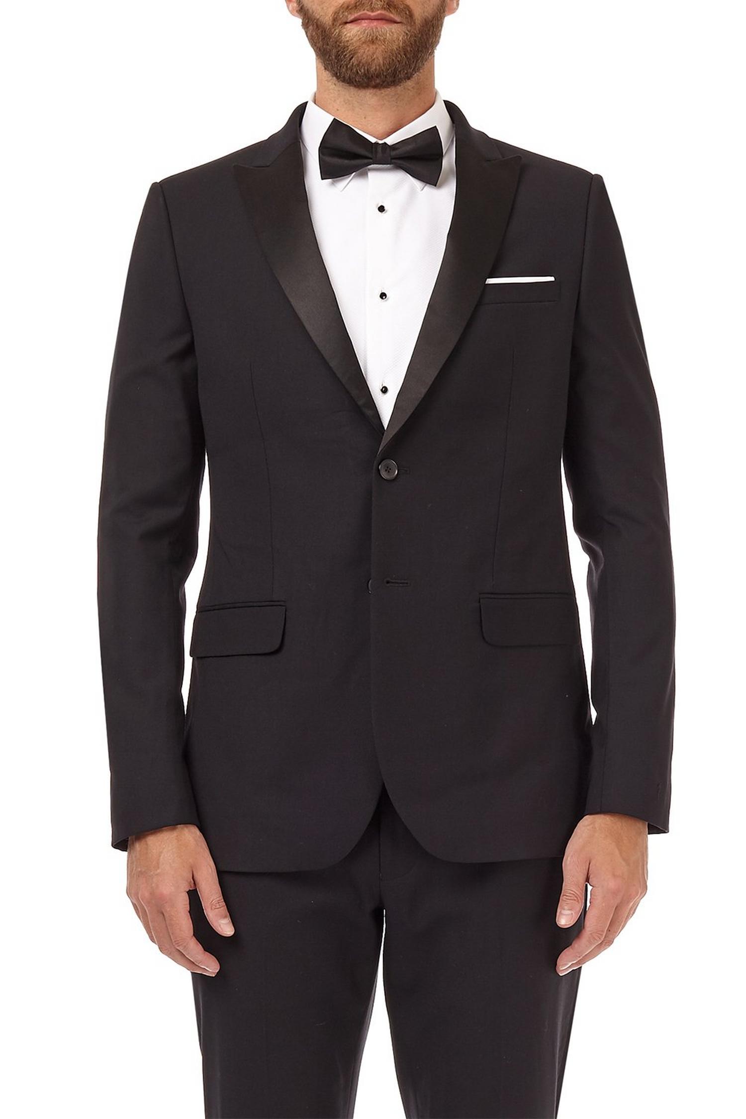 Black stretch tuxedo skinny fit suit jacket | Burton UK