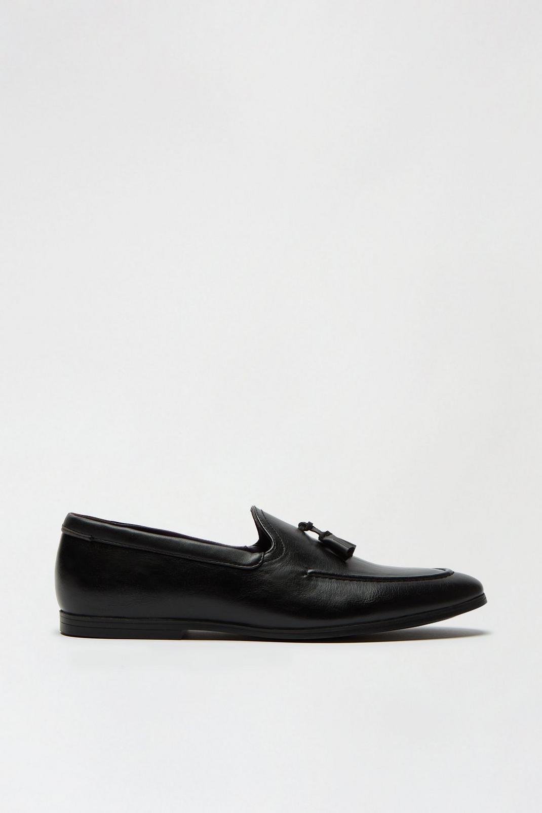 105 Black Leather Look Tassel Loafers image number 1