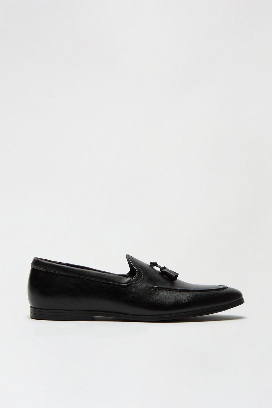 Black Leather Look Tassel Loafers