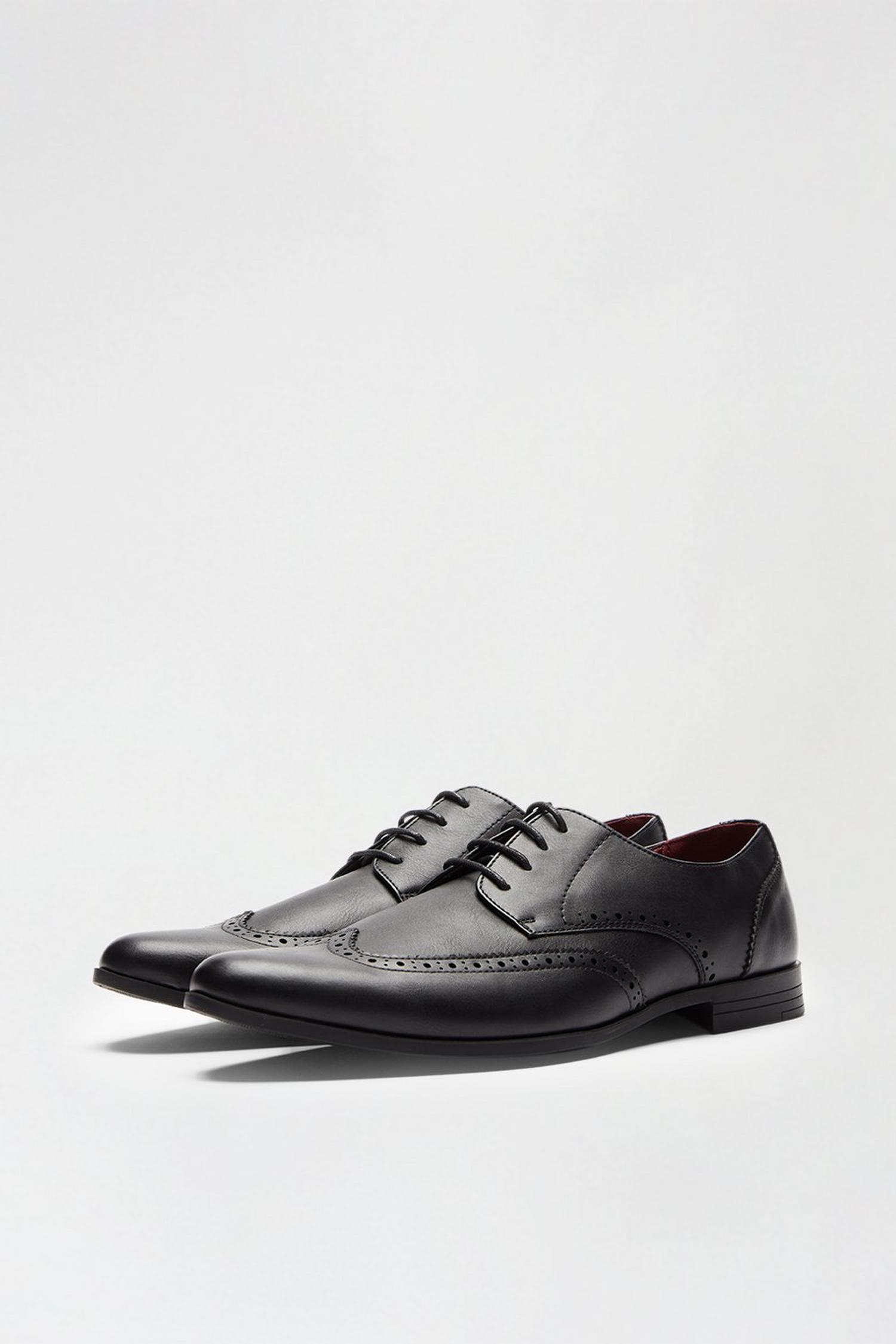 Black Leather Look Brogue Shoes | Burton UK
