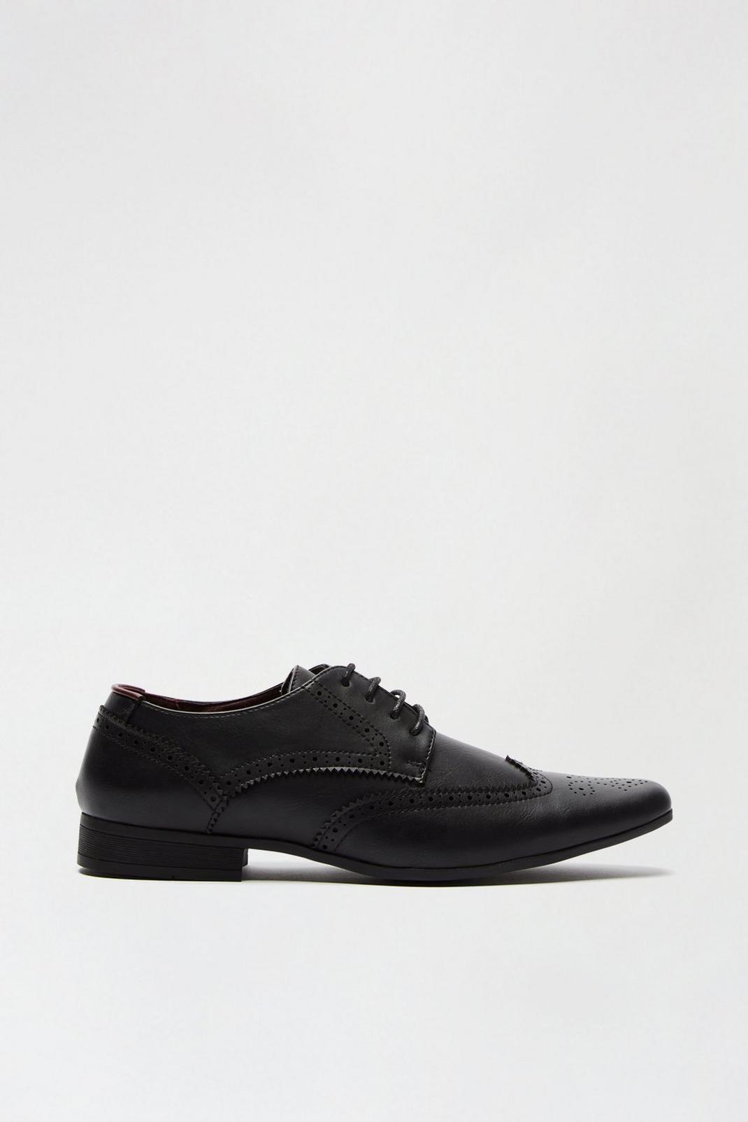 Black Leather Look Brogue Shoes image number 1