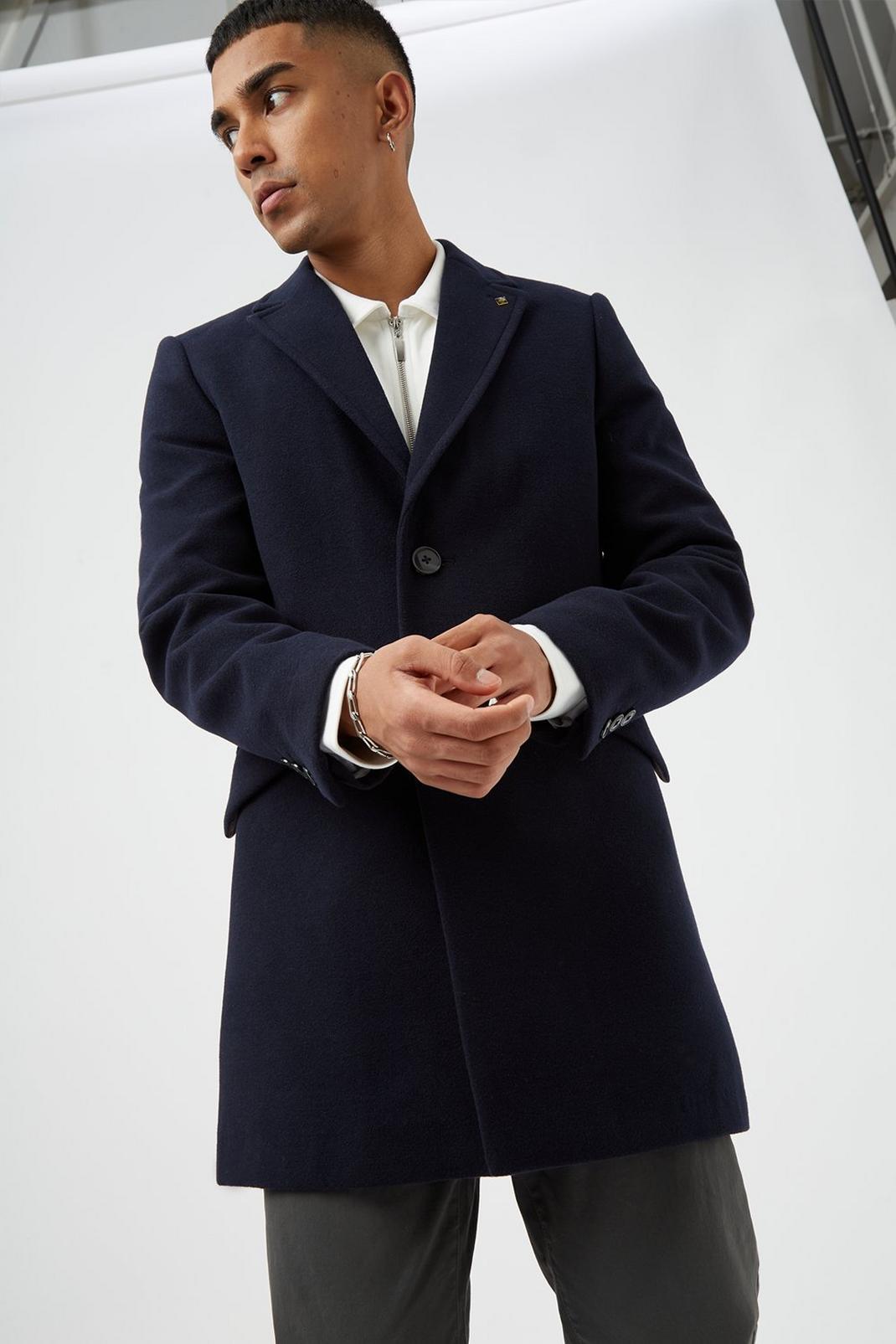 148 Navy Faux Wool Overcoat image number 1