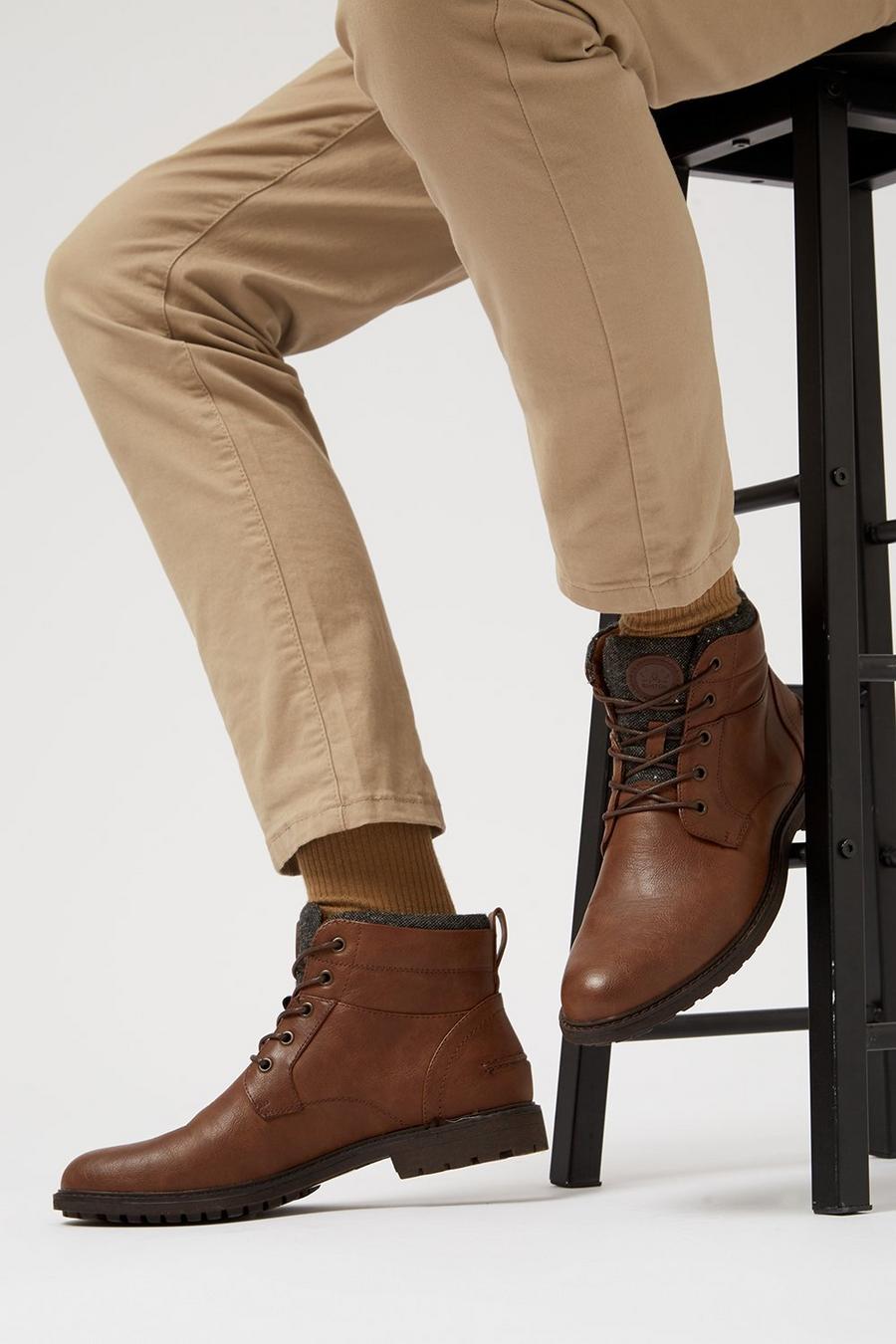 Tan Leather Look Worker Boots