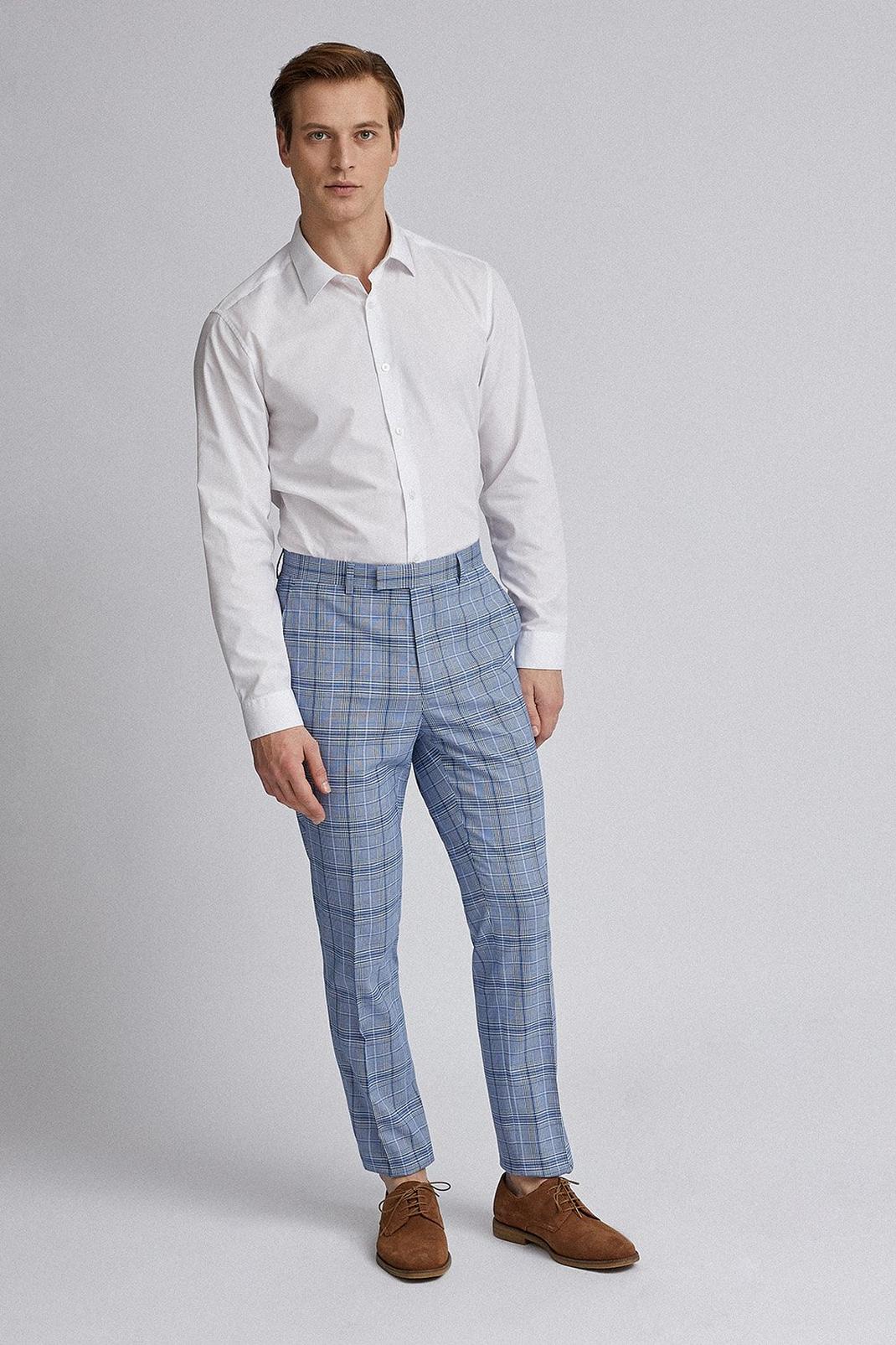340 1904 Banks Blue Grid Check Suit Trousers* image number 2