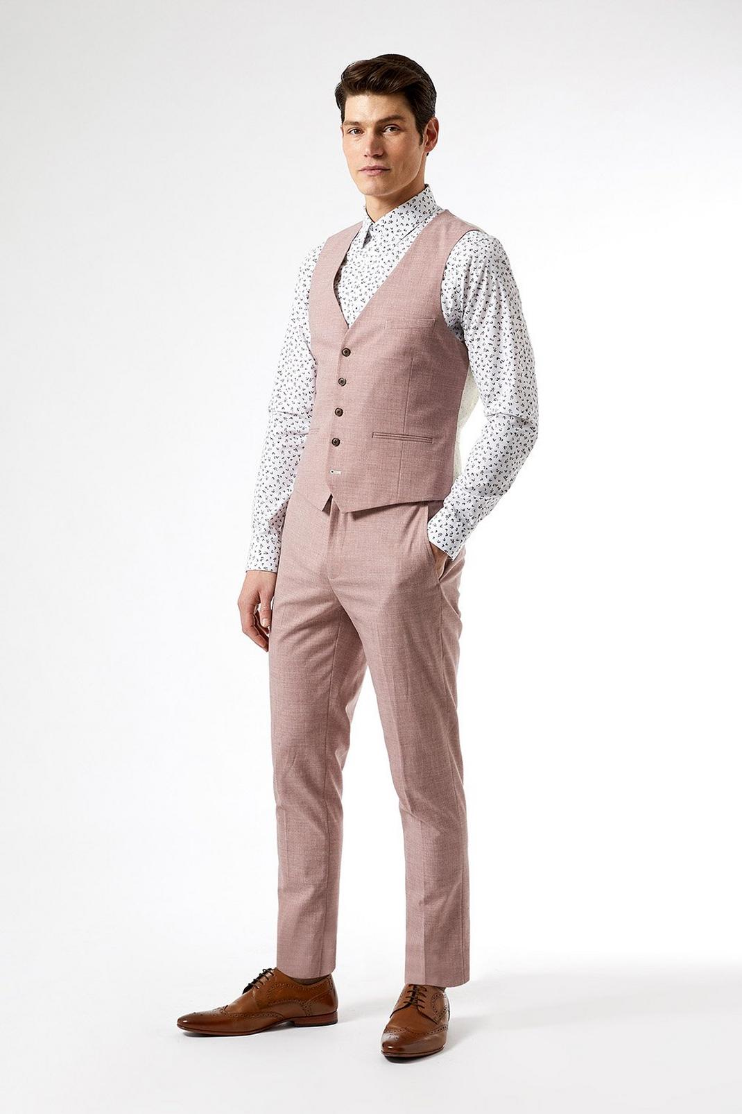 Plus and Tall Pink Skinny Fit Suit Trousers image number 1
