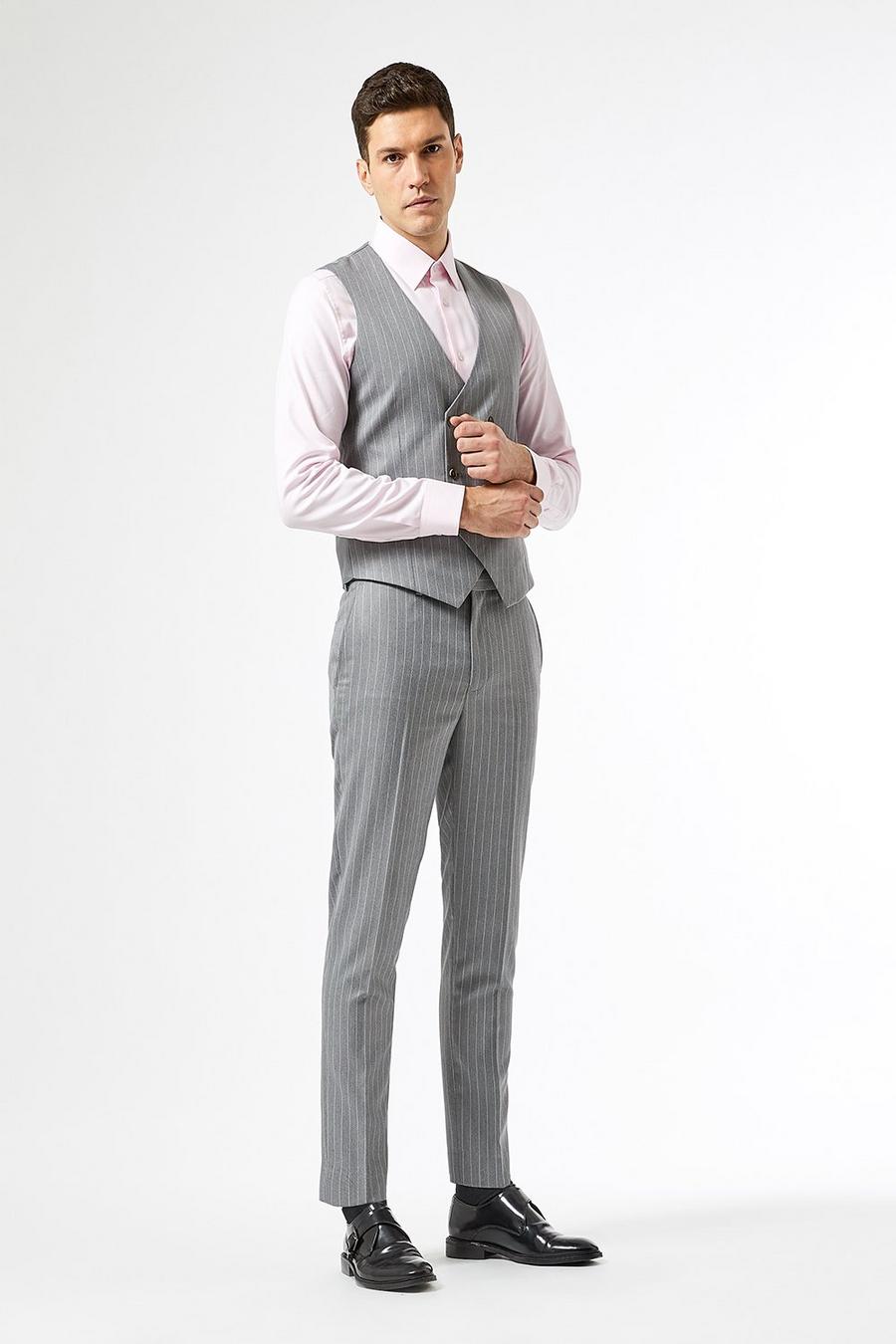 Plus and Tall Grey Pink Stripe Waistcoat