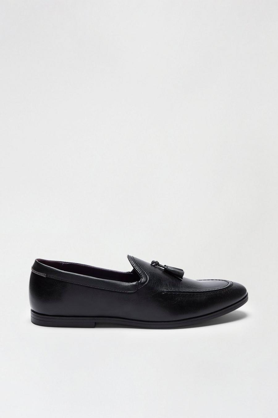 Black Leather Look Tassel Loafers