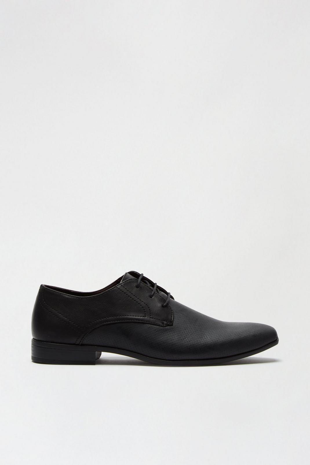 105 Black Leather Look Formal Derby Shoes image number 1