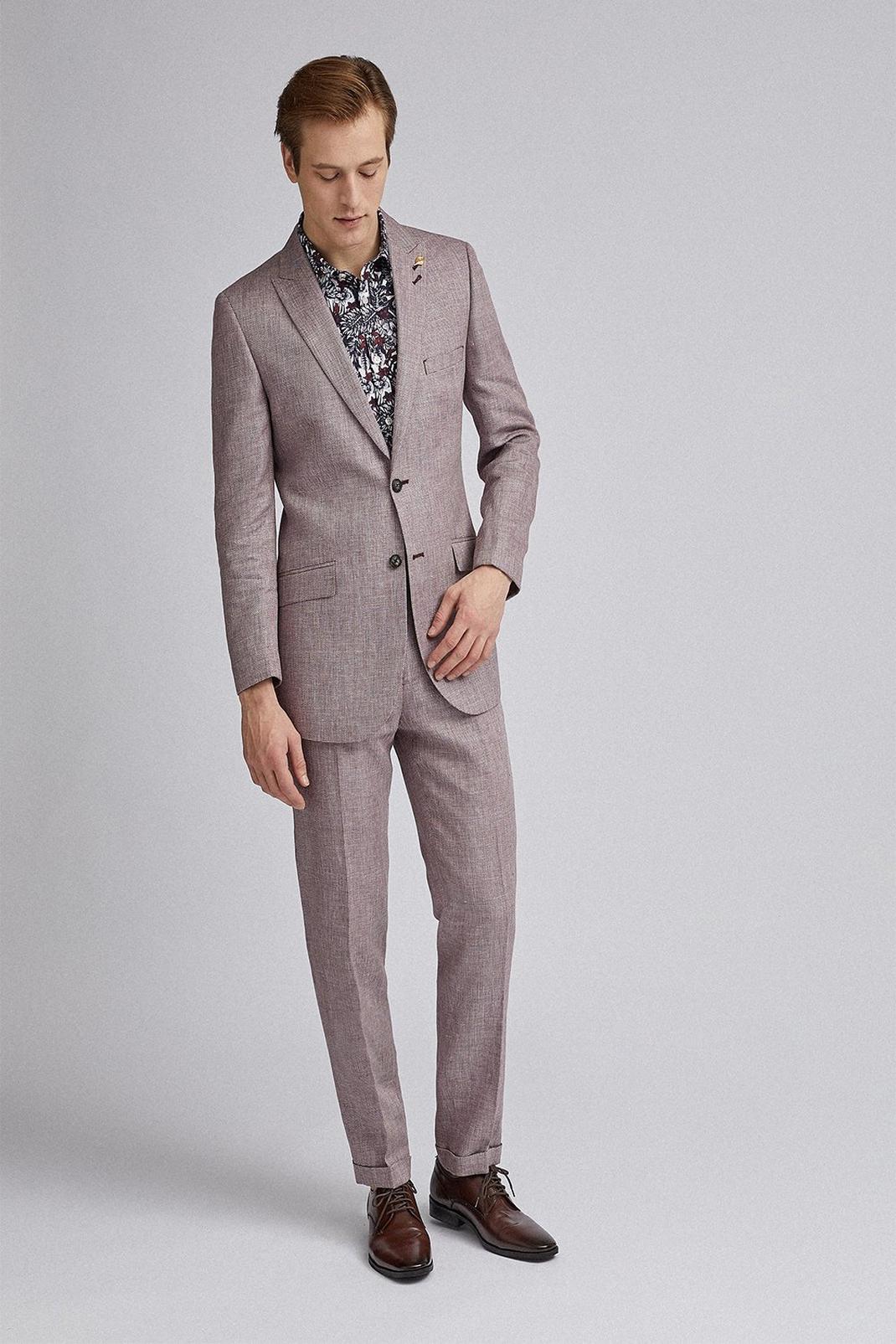 1904 Dark Pink Finnley Linen Suit Jacket | Burton UK