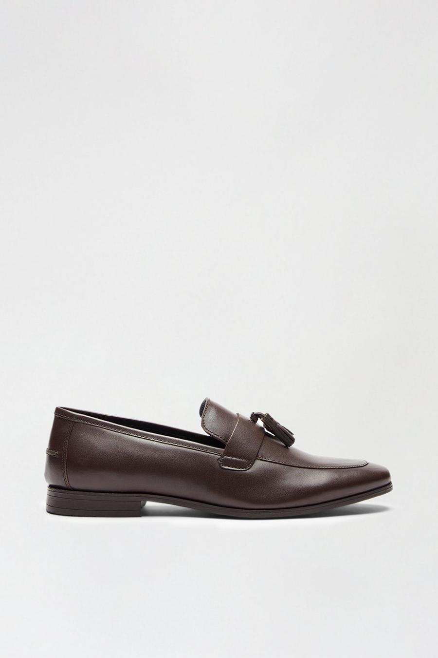 Brown Leather Tassel Loafers