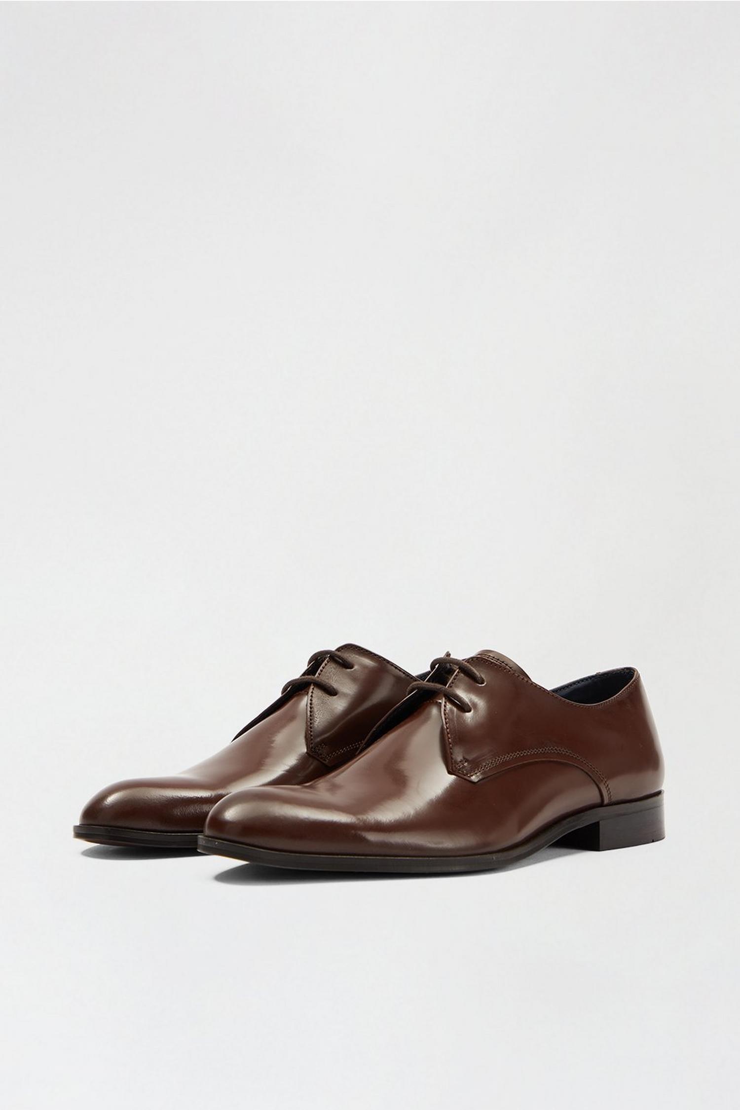 1904 Brown Hi Shine Leather Derby Shoes | Burton UK