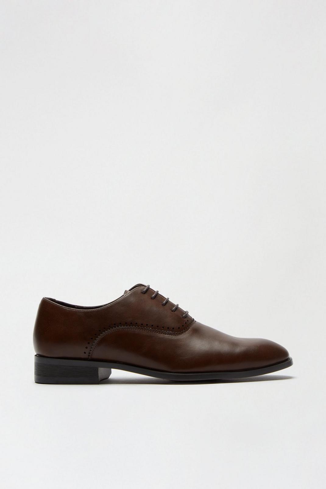 Brown Leather Look Oxford Shoes image number 1