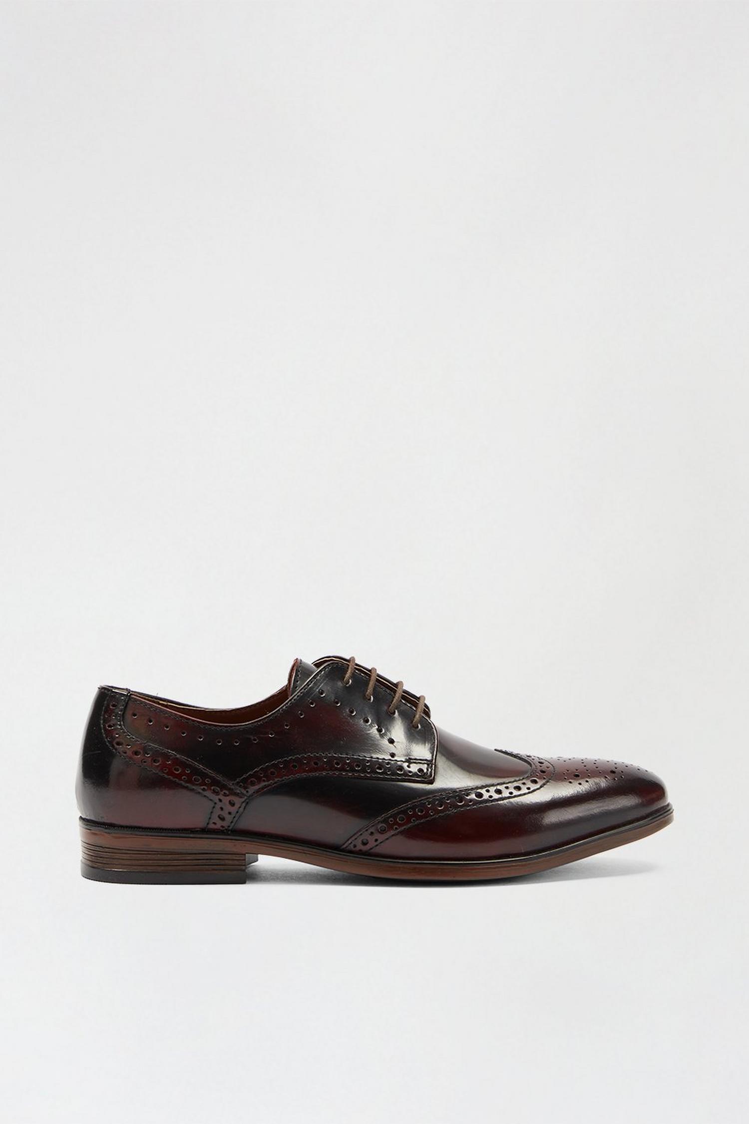 Burgundy Leather Hi Shine Brogues | Burton UK
