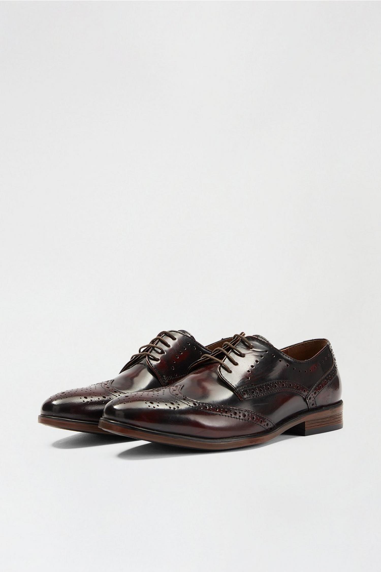 Burgundy Leather Hi Shine Brogues | Burton UK