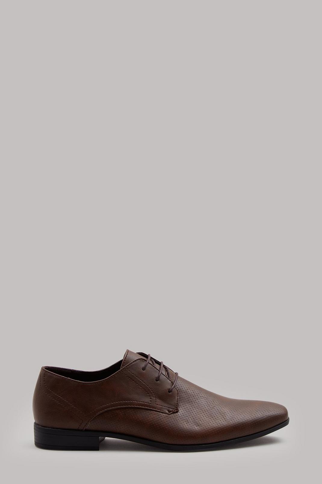 Brown Tan Leather Look Formal Derby Shoes image number 1