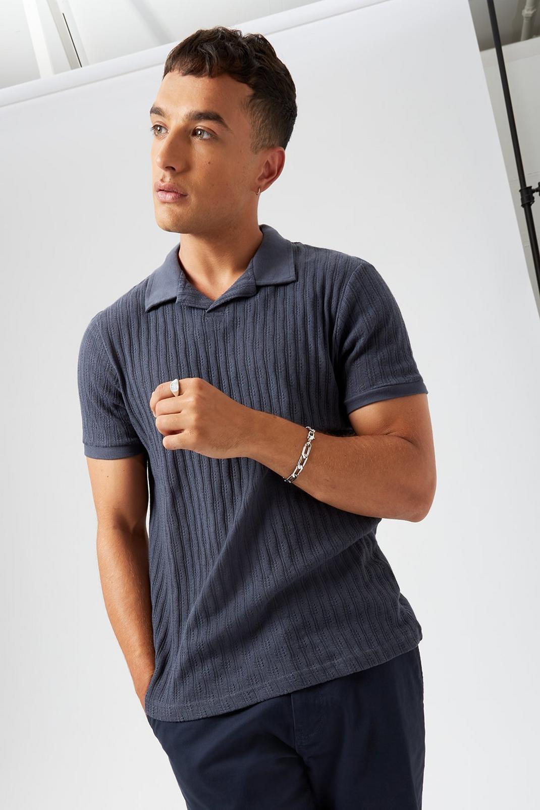 148 Ribbed Texture Revere Collar Polo image number 1