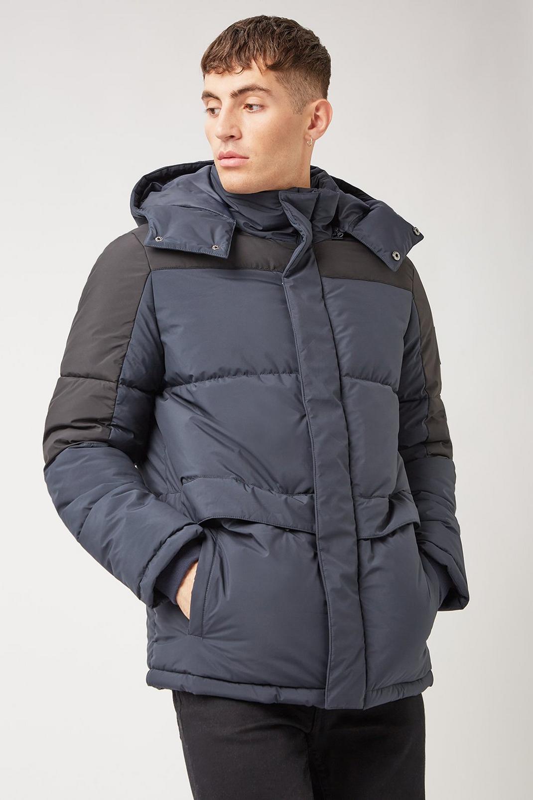 148 Premium Heavyweight Panelled Puffer Parker Jacket image number 1